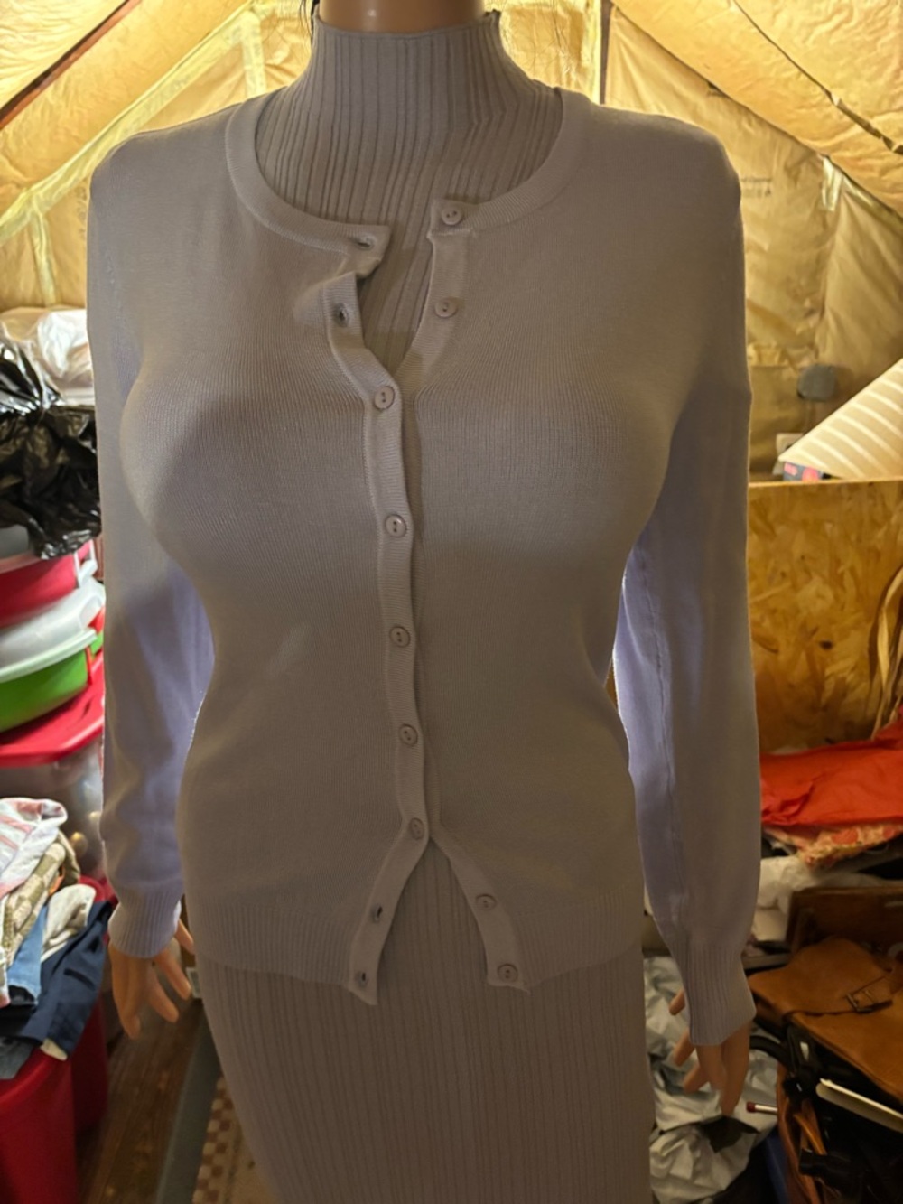 Light Lavender Button-Front Women's Cardigan Sweater Size M